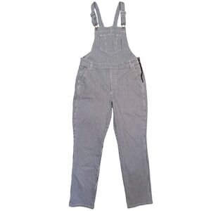 Old Navy Blue White Railroad Stripe Stretch Denim Bib Overalls Women's Size 10